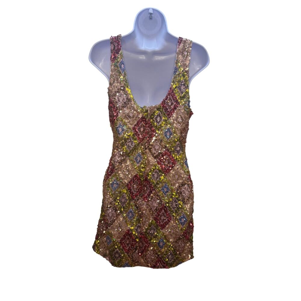 Estelle’s Closet Isla Sequin Mini Dress Multicolor Gold - Picture 8 of 8